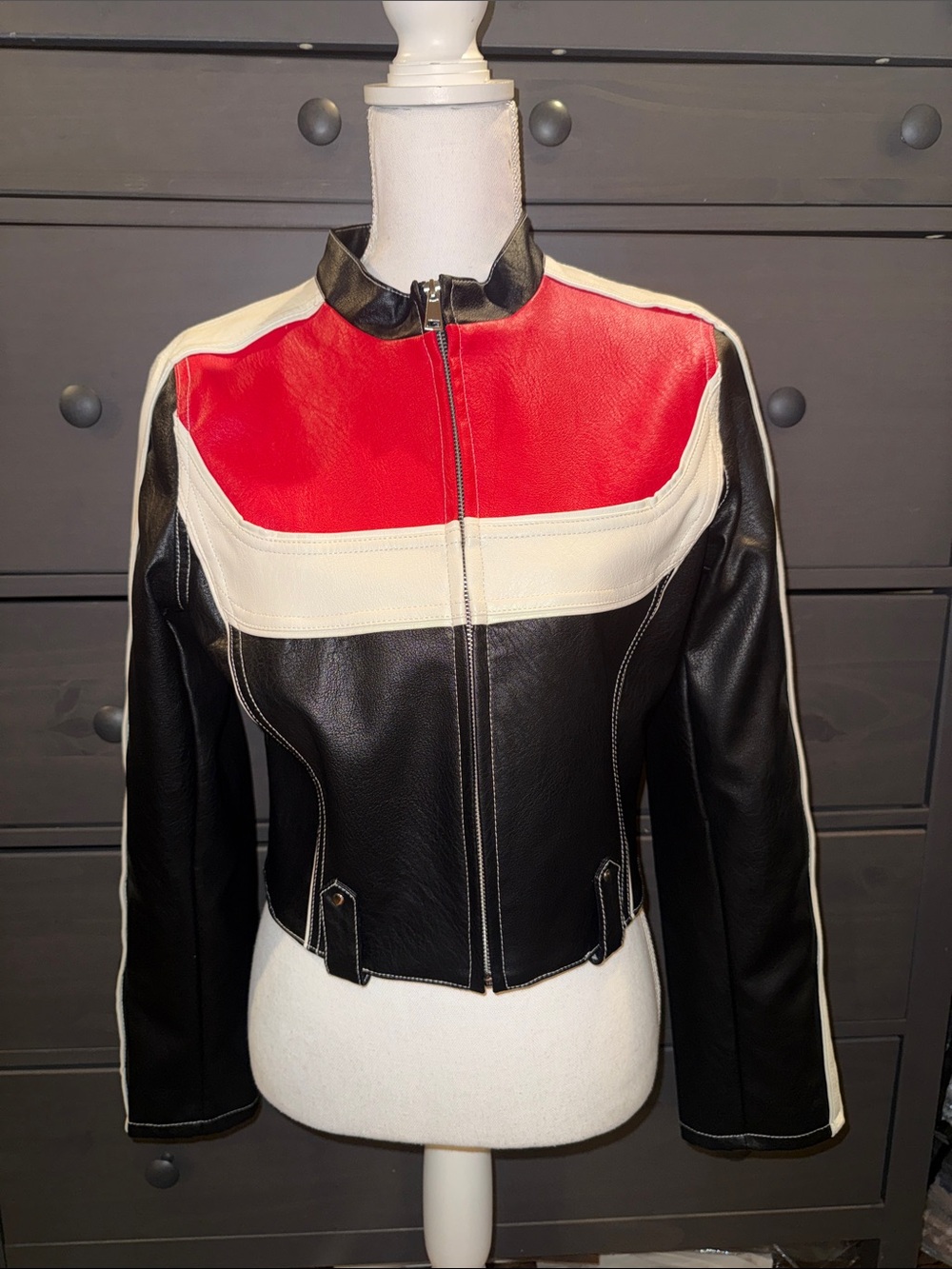 Urban Outfitters Moto Racing Faux Leather Jacket Y2K Biker